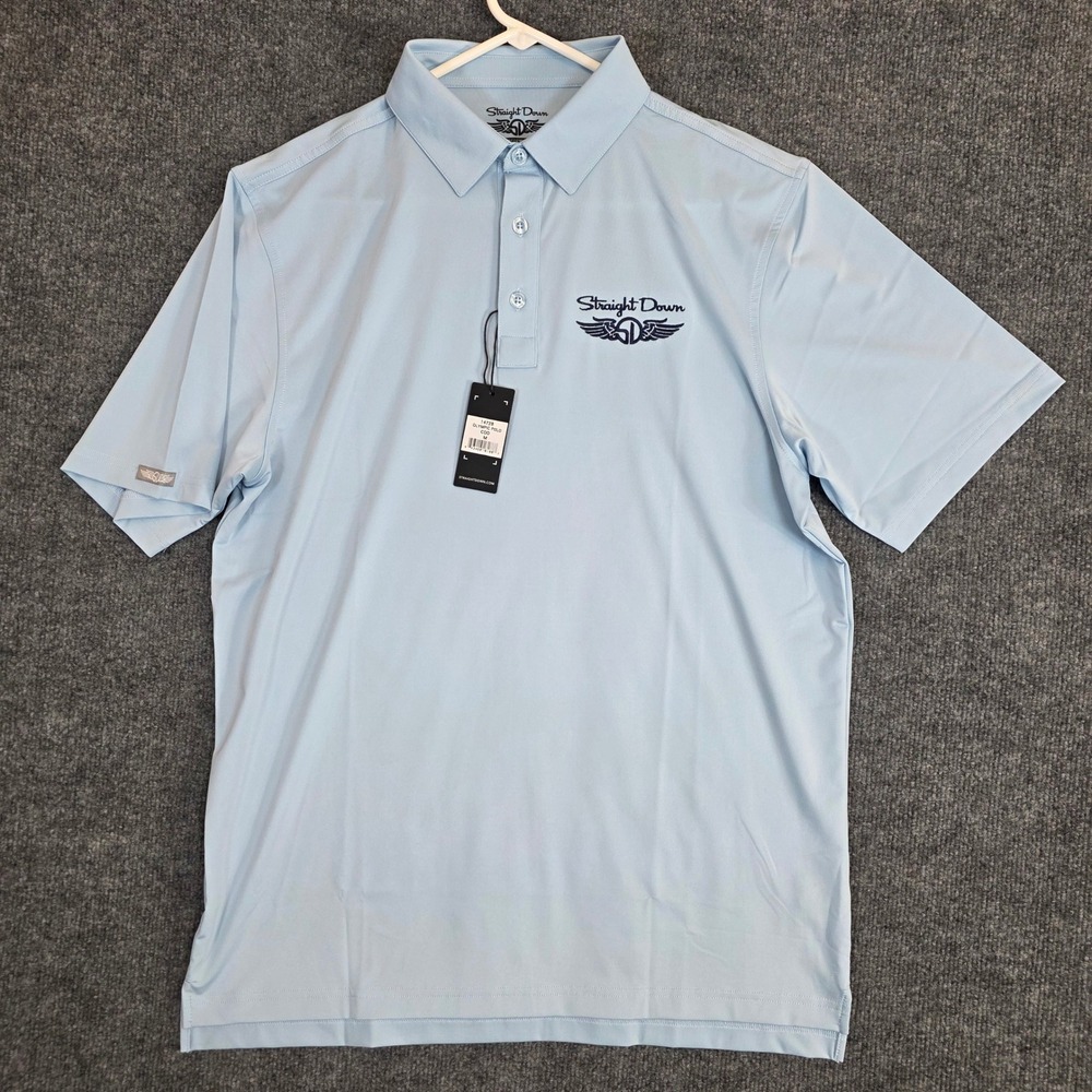 NWT Straight Down Olympic Polo Men M Blue Performance Wicking Short Sleeve Shirt